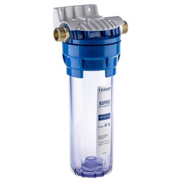 Корпус Гейзер 10" х3/4", прозрачный (метал. скоба) (50537)