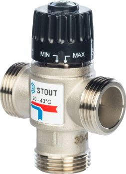 SVM-0120-254325 STOUT Термост. смес. клапан для систем отопления и ГВС. G 1” M, 20-43°С KVЧ 2,5 м3/ч