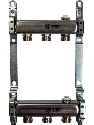 Коллектор из нержавеющей стали для радиаторной разводки 3 вых. STOUT