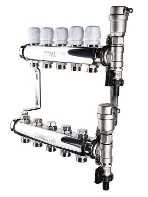 Коллект. блок VALTEC, из нерж. стали с регулир. и балансировочными клап., 1"х3 вых. Евроконус 3/4"