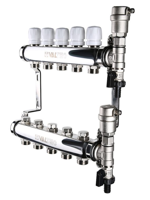 Коллект. блок VALTEC, из нерж. стали с регулир. и балансировочными клап., 1"х3 вых. Евроконус 3/4"
