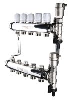 Коллект. блок VALTEC, из нерж. стали с регулир. и балансировочн. клапанами, 1"х6 вых. Евроконус 3/4"