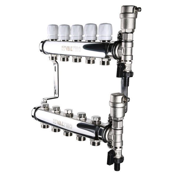 Коллект. блок VALTEC, из нерж. стали с регулир. и балансировочн. клапанами, 1"х7 вых. Евроконус 3/4"