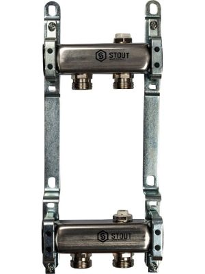 Коллектор из нержавеющей стали для радиаторной разводки 2 вых. STOUT