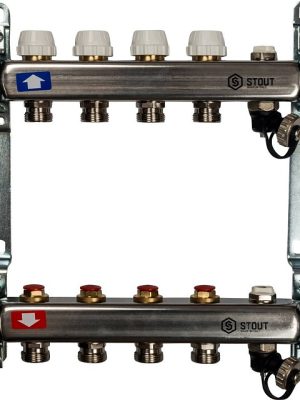 Коллектор из нержавеющей стали без расходомеров, с клапаном вып. воздуха и сливом 4 вых. STOUT