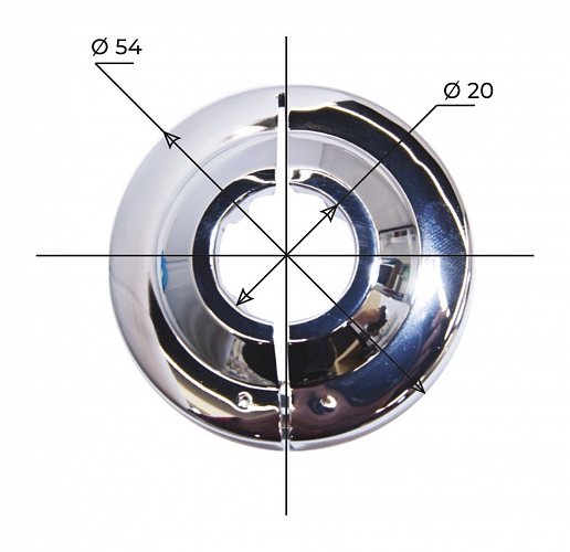 Чашка декоративная (отражатель) 1/2" (53х22х7мм) разъемная (нерж., хром), MP-У