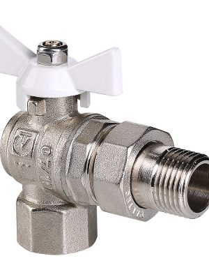Кран шаровой VALTEC BASE угловой с полусгоном 1/2" вн.-нар. белая рукоятка