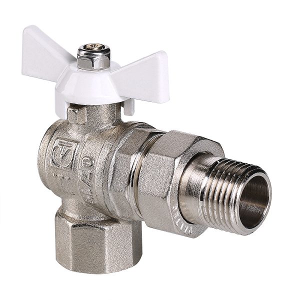 Кран шаровой VALTEC BASE угловой с полусгоном 1/2" вн.-нар. белая рукоятка