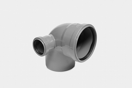 PP Отвод канализационный D110х90 с левым выходом D50 СТАНДАРТ КОНТУР