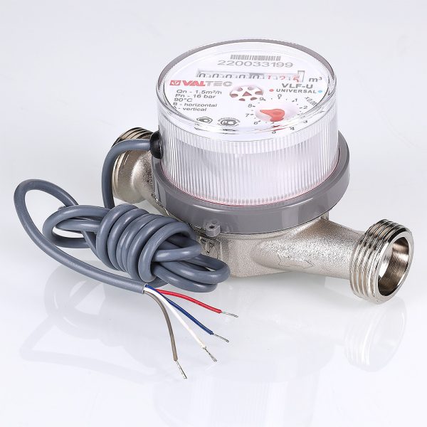 Водосчетчик унив, квартирный, с импульсным выходом, БЕЗ СГОНОВ, до +90^С, 1,5м3, 1/2", 110 мм (NEW)
