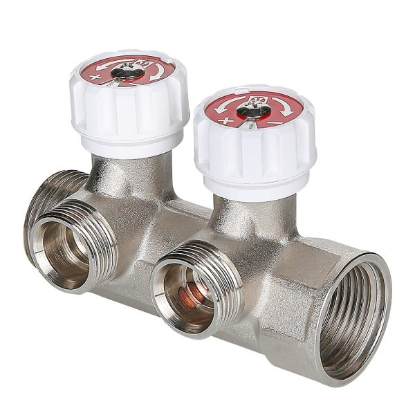 Коллектор VALTEC с регулировочными вентилями, 1"х2 вых. Евроконус 3/4" (на подающий трубопровод)