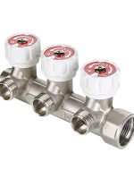 Коллектор VALTEC с регулировочными вентилями, 3/4"х2 вых. 1/2" нар. (на подающий трубопровод)