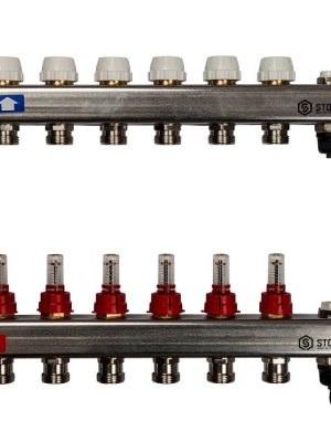 Коллектор из нержавеющей стали с расходомерами, с клапаном вып. воздуха и сливом 6 вых. STOUT