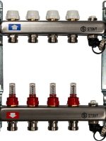 Коллектор из нержавеющей стали с расходомерами, с клапаном вып. воздуха и сливом 4 вых. STOUT