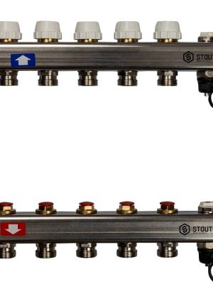 Коллектор из нержавеющей стали без расходомеров, с клапаном вып. воздуха и сливом 5 вых. STOUT