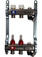 STOUT Коллектор из нержавеющей стали с расходомерами, с клапаном вып. воздуха и сливом 2 вых.