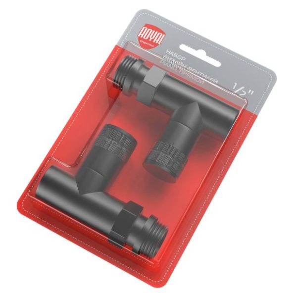 Набор дизайн-вентилей Royal Thermo PIANO, прямой (черный) 1/2"