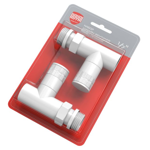 Набор дизайн-вентилей Royal Thermo PIANO, прямой (белый) 1/2"