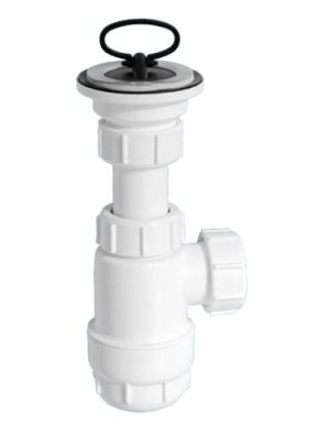 McAlpine Сифон бутылочный 1 1/4"'x32 мм с выпуском 60 мм нерж. реш., пробкой, выход компресс. D=32