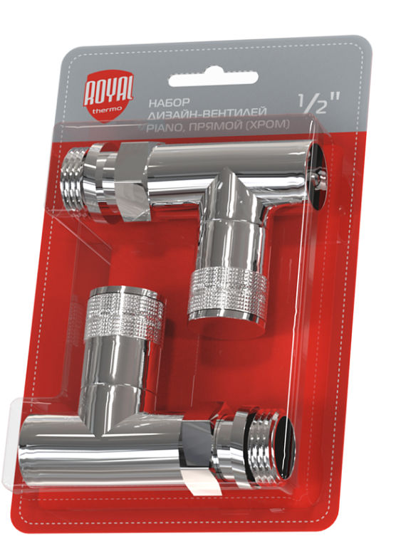 Набор дизайн-вентилей Royal Thermo PIANO, прямой (хром) 1/2"