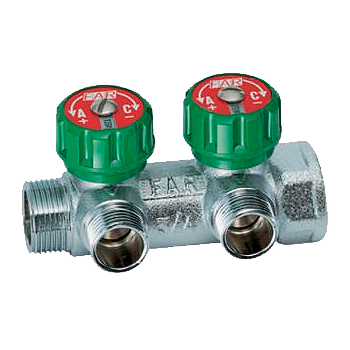 Коллектор модульный хромированный 1" с 2 отводами 3/4", евроконус