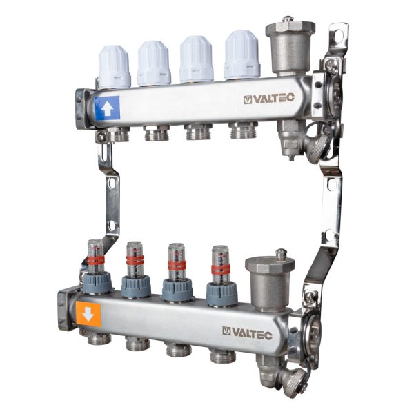 Коллекторный блок из НЕРЖ. стали с регул. клап. и расх., 1"х7 вых. Евроконус 3/4"